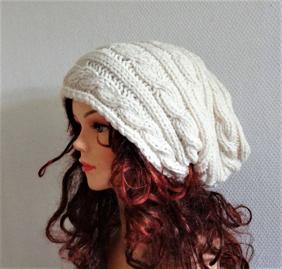 Hand Knit Hat Slouchy Hat Unisex Beanie Knit Cable Hat  display picture 2