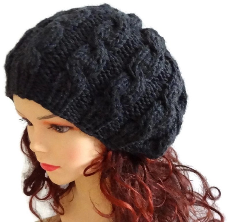 Hand Knit Cable Hat Women Beret Cable Knit Beret Women Slouchy Etsy