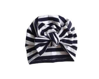 striped bow turban - turban bébé , hospital hat, baby bow hat, turbans for tots , sitter turban hat, turban head wrap , baby turban with bow