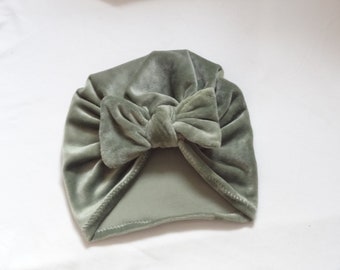 Turbante de terciopelo con lazo para bebé: sombrero para foto de niña