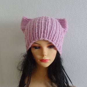 Pink Cat hat Chunky beanie Knit hat Animals Hat cat ears hat women pussyhat Pink pussy hat Knit cat Hat Pink girls pussyhat Feminist hat image 1