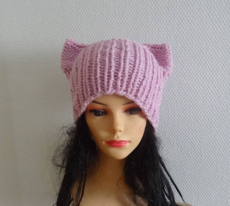 Pink Cat hat Chunky beanie Knit hat Animals Hat cat ears hat women pussyhat Pink pussy hat Knit cat Hat Pink girls pussyhat Feminist hat image 1