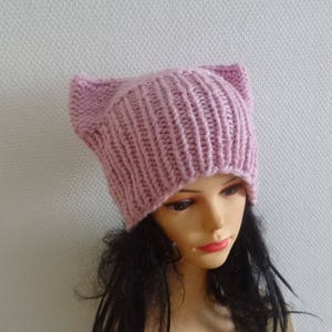 Pink Cat hat Chunky beanie Knit hat Animals Hat cat ears hat women pussyhat Pink pussy hat Knit cat Hat Pink girls pussyhat Feminist hat image 4