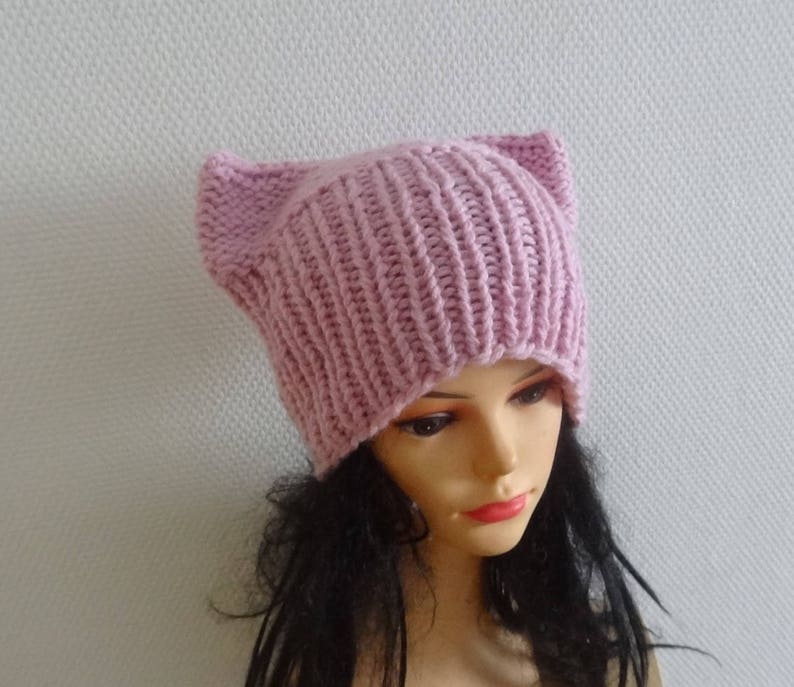 Pink Cat hat Chunky beanie Knit hat Animals Hat cat ears hat women pussyhat Pink pussy hat Knit cat Hat Pink girls pussyhat Feminist hat image 4