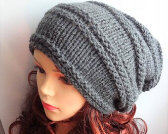 Knit Hat Slouchy women , men GRAY  hat Unisex Knit Slouchy Beanie Knit Hat Chunky beanie  Knit Winter Fall Accessories Slouchy Knitted hat