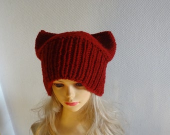 Roze kattenoorbeanie: grof gebreide pussyhat