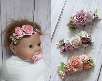 Lavender, peach , pink and ivory Flowers Headband or tieback - Rose Headband - summer flower crown - soft headband -  girls flowers crown