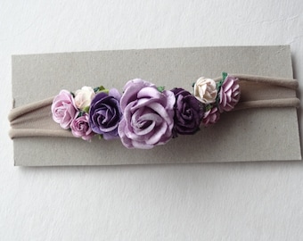 Flowers crown - Rose Headband - lavender headband -  floral hairband - soft headband -  baby headband mulberry flowers girls flower headband