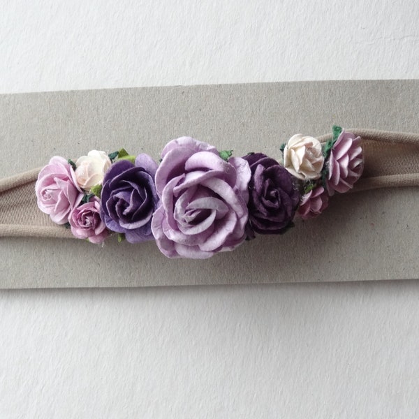 Bloemenkroon - Rose Hoofdband - lavendel hoofdband - bloemenhaarband - zachte hoofdband - babyhoofdband moerbeibloemen meisjes bloemhoofdband