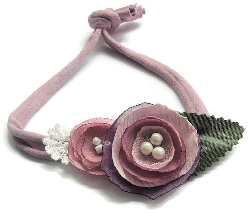 newborn photo prop newborn tie back infant headband wedding headband mauve toddler tieback newborn headband photo prop Newborn tieback