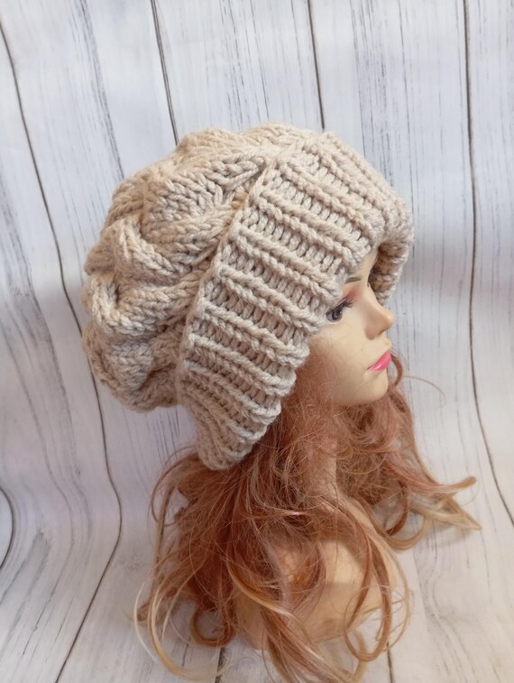 Chunky Knit Cable Slouchy Beanie: Unisex Acrylic Winter Hat  display picture 3