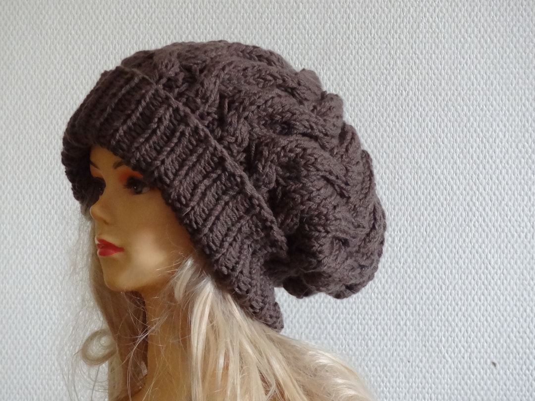 Thick Slouchy Knit Unisex Beanie Hat - One Size Fits Most, Taupe Color