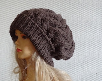 Hand gestrickte Zopfmuster Slouchy Beanie: Unisex Acryl Hut