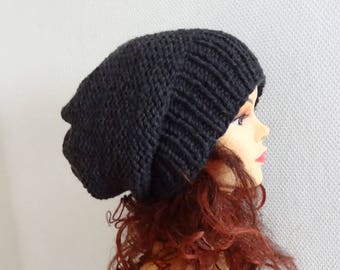 dark graphite hat Sacking Winter Hat - Autumn Accessories - Slouchy Beanie Hat Oversized Hat - Chunky Knit - Men Slouchy knit chunky hat
