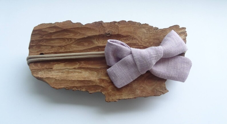 Schoolgirl Bow Baby Bow Headband Hand-Tied Bow newborn headband Baby headband Toddler bow lavender bow Linen bow Girl Bow Headband