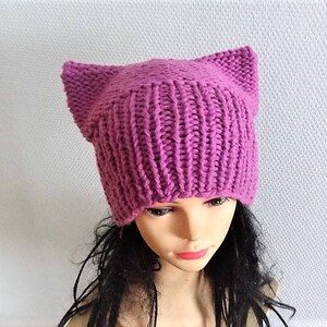 Pink Cat hat Chunky beanie Knit hat Animals Hat cat ears hat women pussyhat Pink pussy hat Knit cat Hat Pink girls pussyhat Feminist hat image 5