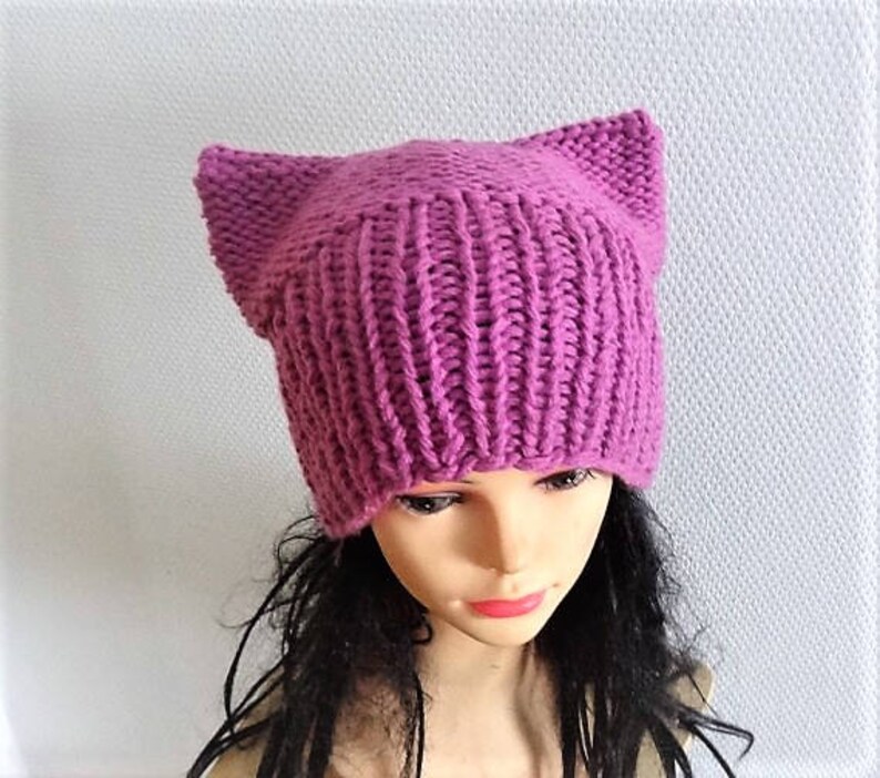 Pink Cat hat Chunky beanie Knit hat Animals Hat cat ears hat women pussyhat Pink pussy hat Knit cat Hat Pink girls pussyhat Feminist hat image 5