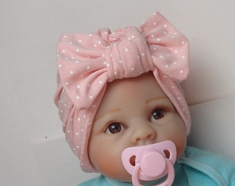 Cotton Baby Turban: Pink Polka Dot Bow Headwrap