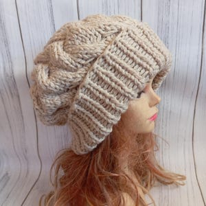 Unisex Knit Slouchy Hat Beanie Womens Hat Oversized Slouchy Beanie super slouchy hat  knit cable hat big men hat chunky hat