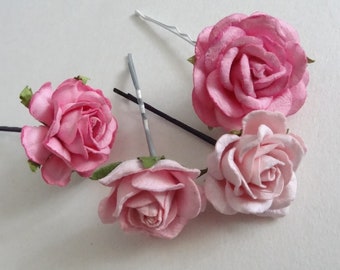 Set of 4 Flower Hair Pins, Wedding Hair Pins, Bridal Hair Pins Wedding hair pinsBridal Hair Flowers pink hair pins set pink hair roses