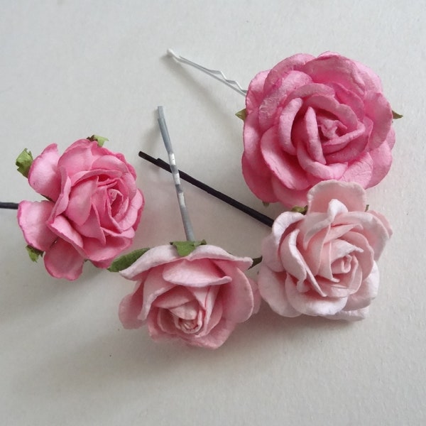 Set of 4 Flower Hair Pins, Wedding Hair Pins, Bridal Hair Pins Wedding hair pinsBridal Hair Flowers pink hair pins set pink hair roses