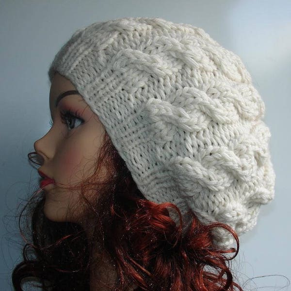 Hand Knit cable Hat women  beret cable knit beret women Slouchy Beanie Knit Hat Chunky Knit Winter Fall Accessories Slouchy Knitted beret