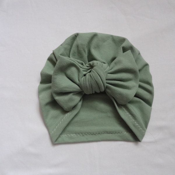 Sage green baby turban , hospital hat, girl hat, turbans for tots , sitter turban hat, turban head wrap, turban for kids SIZES COLORS