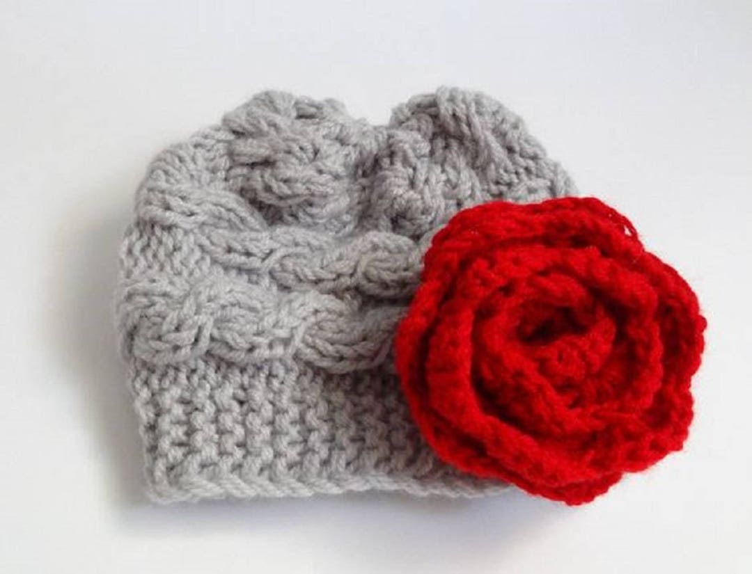 Baby Hat Knit Cable Girl Hat Newborn Coming Home Girl Flower - Etsy