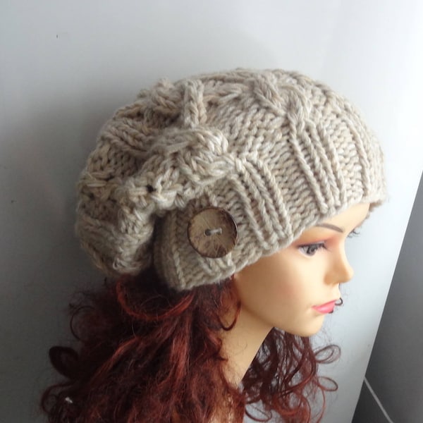 câble tricot chapeau femmes slouchy avec bouton baggy Beanie Câble Tricot Chapeau Chunky Tricot Hiver Automne Accessoires Slouchy Tricoté flocon d’avoine chapeau d’hiver