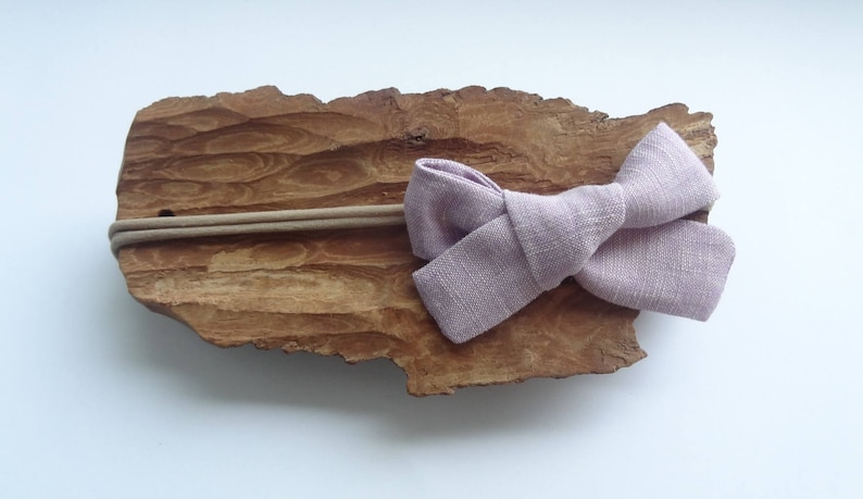 Schoolgirl Bow Baby Bow Headband Hand-Tied Bow newborn headband Baby headband Toddler bow lavender bow Linen bow Girl Bow Headband
