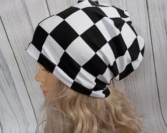 Berretto a quadri: cappello chemioterapico in jersey di cotone