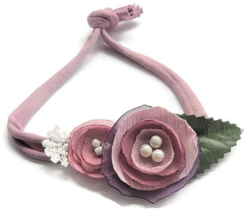 newborn photo prop newborn tie back infant headband wedding headband mauve toddler tieback newborn headband photo prop Newborn tieback