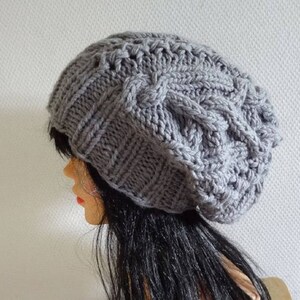 Handmade Knit Cable Hat Beanie Slouchy Hat  Large Men GRAY  hat Baggy cabled Slouchy hat Warm hat Mens Hats chunky slouchy hat women slouchy