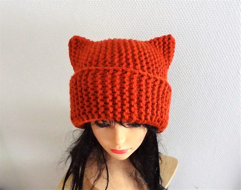  Pink Cat hat  Chunky beanie Knit hat  Animals Hat  cat  ears 