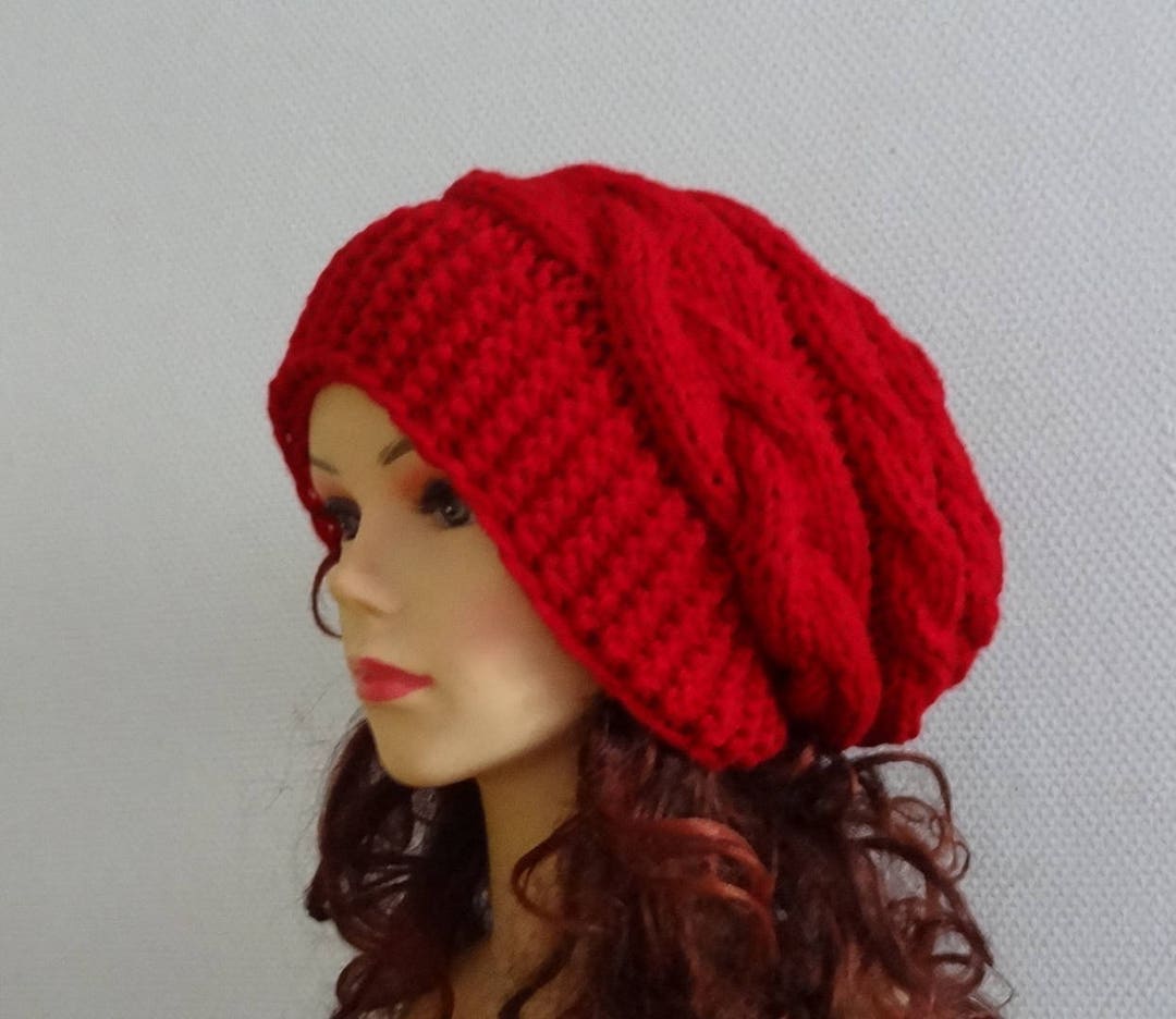 Slouchy Womens Knit Hat Red Beanie Womens Fashion Winter Hat Etsy