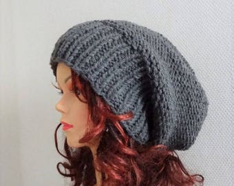 Knit slouchy Hat  Autumn Accessories Slouchy Beanie Hat Oversized Hat  Chunky Knit Men Slouchy dark grey slouchy knit hat chunky hat men hat