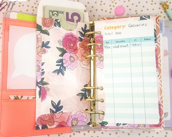 Cash envelope - 6 ct - Vertical - Budgeting - Cash Envelope System - Dave Ramsey - Budget System - Pink/Floral/Rose - Personal Size // E003