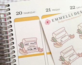 12 Grocery Planner Stickers - Budget Planner Sticker - Hand-drawn, Fit Most Planners - Grocery Shopping -  Budget Sticker - Budget system