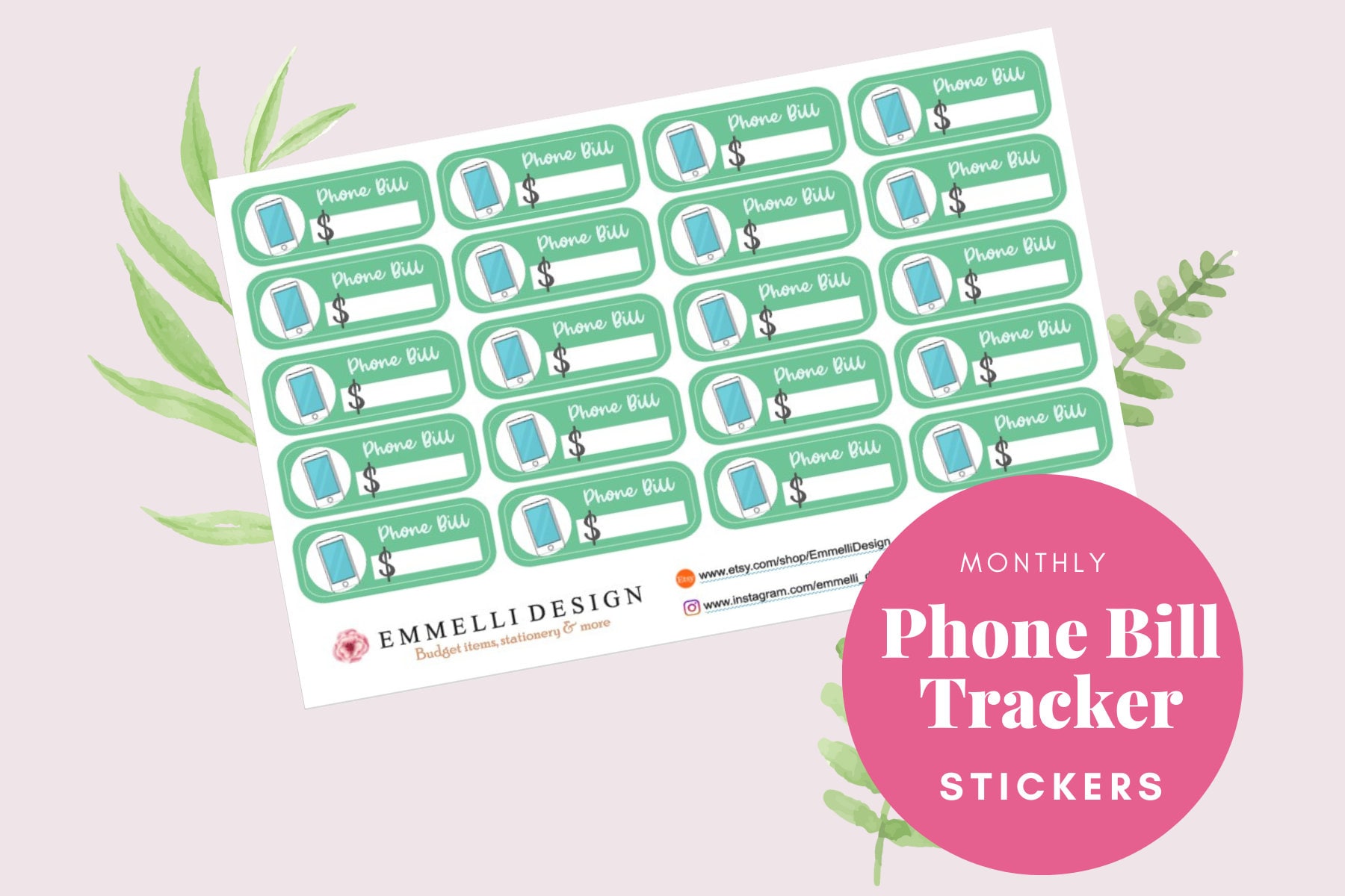 PHONE BILL Monthly Bill Due Tracker Planner Stickers - Budget Planner ...