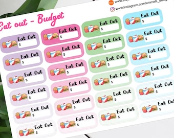 24 KAWAII Eat Out Planner Stickers - Budget Planner Sticker - Fit Most Planners - Cash Envelope System - Budget  A004