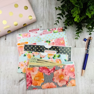 Laminated Wallet Cash Envelope 4 ct./6 ct Option + Personalized Labels - Cash envelope system - Dave Ramsey  - Pink/Floral/Sophisticated