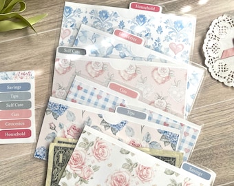 Laminated Wallet Cash Envelope 4 ct./6 ct Option + Personalized Labels - Cash envelope system - Budget Envelope - Backyard Tea Time