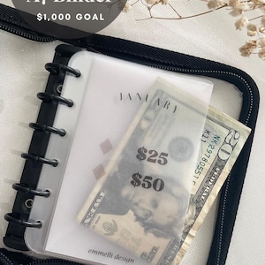 Mini Savings Binder| A7 Size| 1k Savings Challenge| Budget System| Cash Envelopes| Budget Binder| Savings Tracker| Budget Bundle | Black