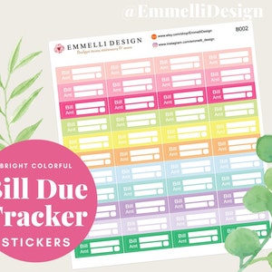 Bill Due Planner Stickers - Bright Colorful - Functional Planner Stickers - Fits Similar Planners 44 ct. #B002