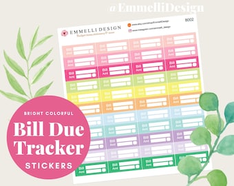 Bill Due Planner Stickers - Bright Colorful - Functional Planner Stickers - Fits Similar Planners 44 ct.