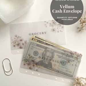 Laminated A6 Vellum Matte Laminated Cash Envelopes: FLORAL design - Budget system - Savings - Cash Stuffing - Sinking Funds - Personalized