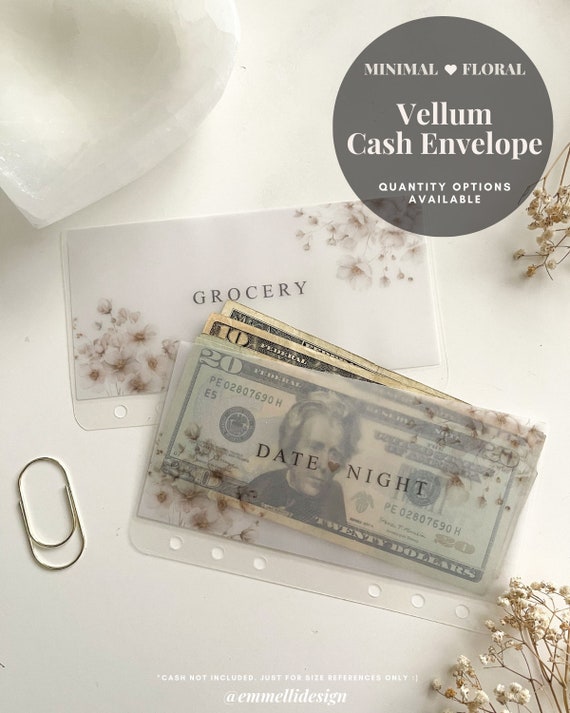Laminated A6 Vellum Matte Laminated Cash Envelopes: FLORAL design - Budget system - Savings - Cash Stuffing - Sinking Funds - Personalized