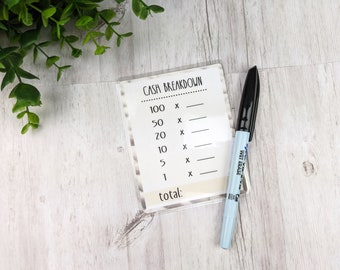Laminated Cash Breakdown Card + 1 Black Ink Wet Erase Marker - Budget - Cash envelope system accessory - Stationery - cash withdraws