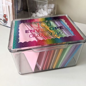 100 Envelope Challenge Kit: Tracker, Box, 100 Envelope,  labels - Budget, Savings, Cash Stuffing, 5k Challenge - READY TO SHIP