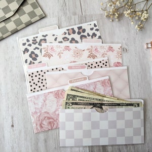 Laminated Wallet Cash Envelope 4 ct./6 ct Option + Personalized Labels - Cash envelope system - Pink/Floral/Sophisticated